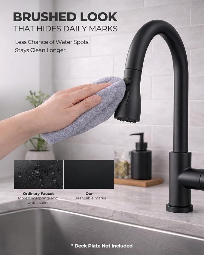 WEWE Pull-Down Kitchen Faucet, 3-Mode Sprayer, Matte Black | 360° Swivel - Image 2
