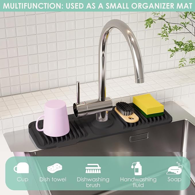 17.7-Inch Silicone Faucet Mat for Kitchen Sink Splash Guard, 7° Slope | - Image 7