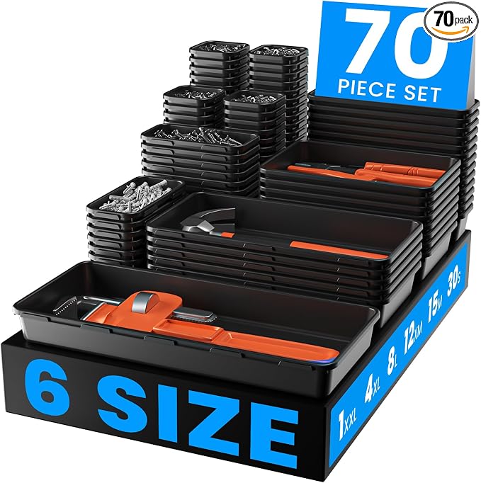 A-LUGEI【70】【6 Size】Tool Box Organizer Tray Divider Set, 【Black】 Desk Drawer by A-LUGEI