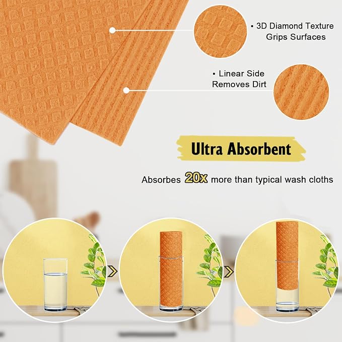 MoLKENE Swedish Dishcloths for Kitchen, 6 Pack Cellulose Sponge Cloths | - Image 3