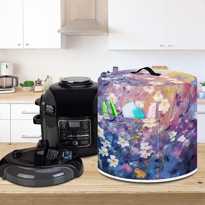 Daisy Print Pressure Cooker Cover for Women Insulated Rice Cooker Cover with Easy to Clean Lining Stain Resistant Dust Cover with Pockets for Instant Pot 3 Quart Appliance Cover