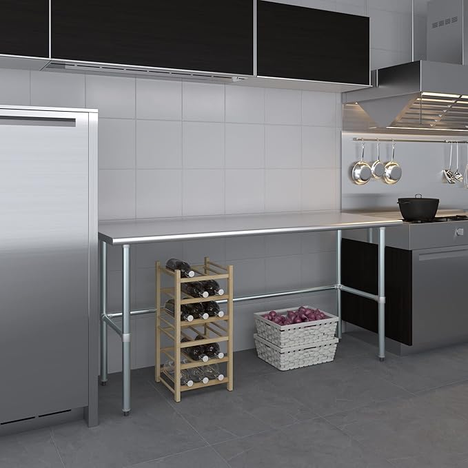 AmGood Stainless Steel Work Table Open Base | NSF Kitchen Island Food Prep | Laundry Garage Utility Bench (72" Long X 24" Deep)