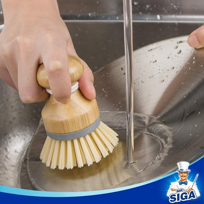 MR.SIGA Bamboo Palm Brush, Dish Scrub Brush, Bamboo Dish Brush, kitchen sink - Image 4