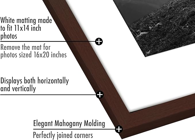 Americanflat 16x20 Picture Frame with Polished Plexiglass - Set of 5 - Use as 11x14 Frame with Mat or Display 16x20 Photo Without Mat - Galleria Collection - Picture Frames for Wall Display - Mahogany
