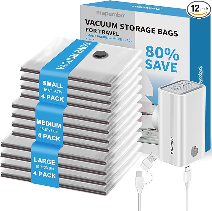 12 Pack Vacuum Seal Bags for Clothing Travel by Mapambo