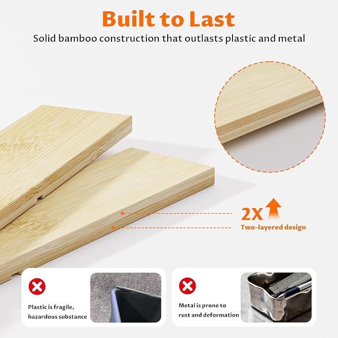 Bamboo Drawer Organizer with 9 Adjustable Compartments, Desk Storage Tray | - Image 5