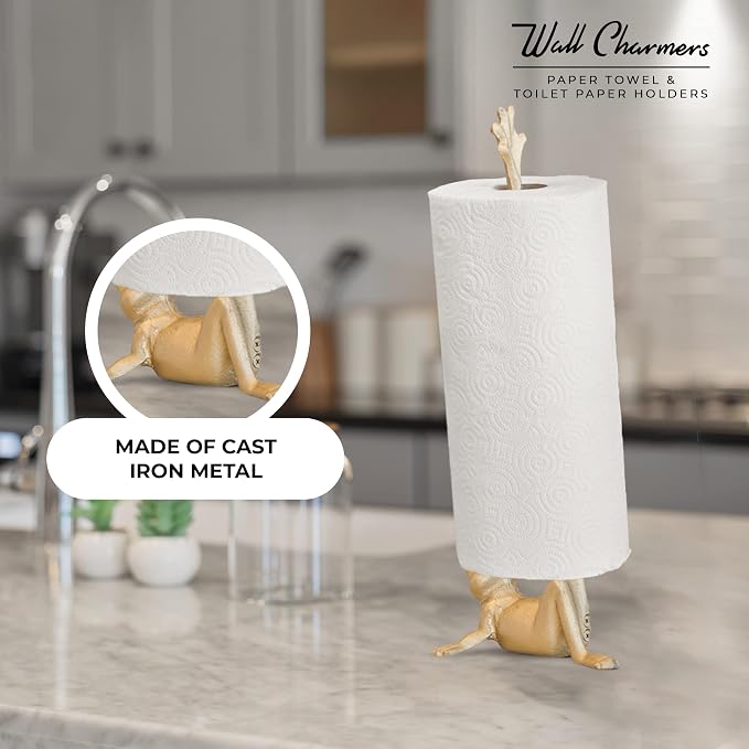 WallCharmers Gold Paper Towel Holder, Metal Toilet or Kitchen Paper Holder - Image 2