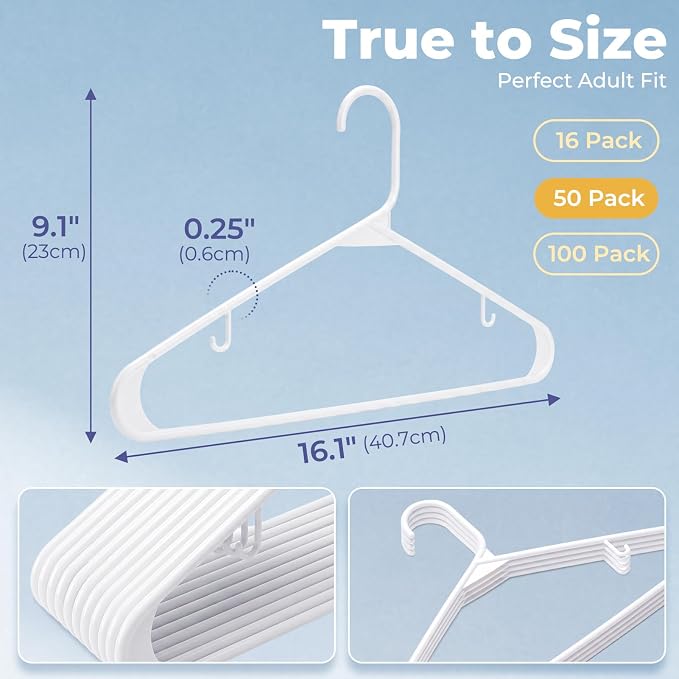 HOUSE DAY White Plastic Hangers 50 Pack, Slim Space-Saving Clothes Hangers | - Image 3