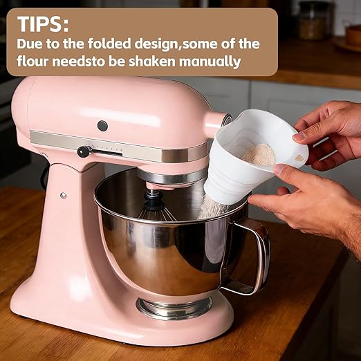 Flour Funnel for Kitchen Aid Stand Mixer 2 Pack, Silicone Stand Mixer Attachment, Spill Proof Ingredient Chute for Kitchen Aid Artisan, Foldable, BPA-Free