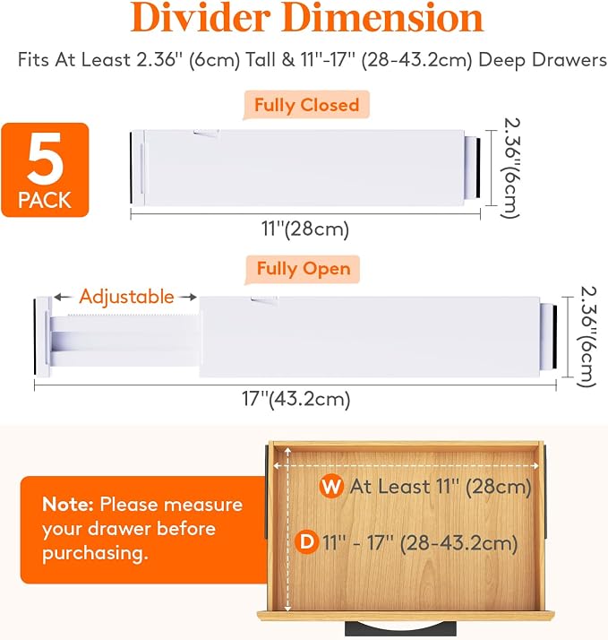 Lifewit 2.36" Upgrade Kitchen Drawer Dividers, Adjustable Drawer Organizer | - Image 3