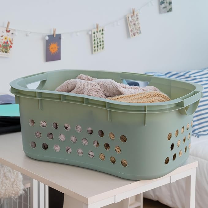 IRIS USA Laundry Basket, 51L Plastic Hip Hold Hamper, 4 Pack, Sage Green - Image 6