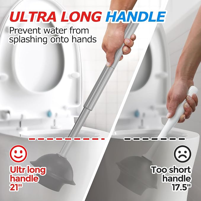 FORASTO 2 in 1 Toilet Plunger and Brush Set, Extended Handle Plunger, Toilet - Image 2
