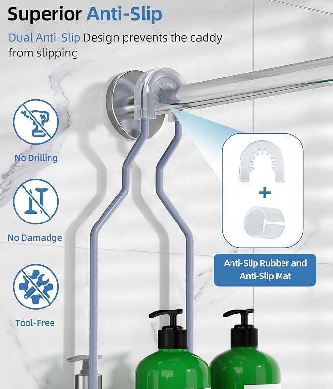 Adjustable Shower Caddy Hanging, Extended Length Organizer Over Shower Head - Image 4
