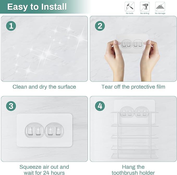 Open-Design Adhesive Shower Toothbrush Holder Wall Mounted - Image 5