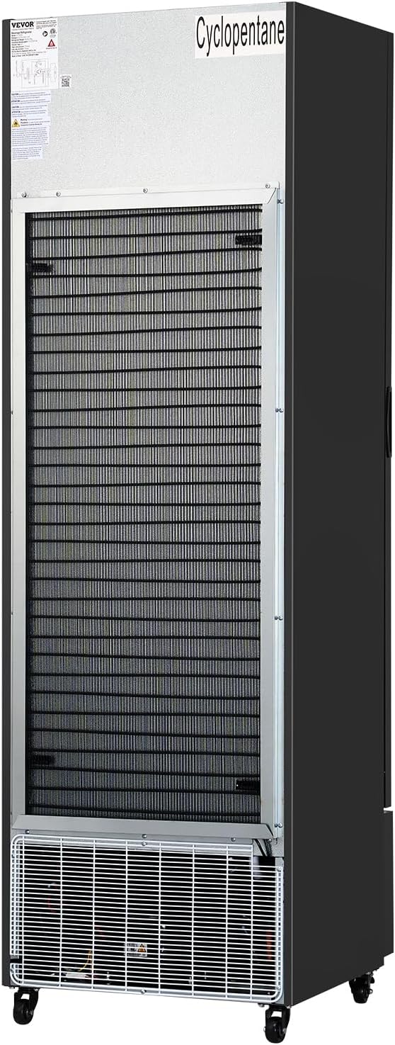 VEVOR Commercial Merchandiser Refrigerator, 11.47 CU.FT Glass Door Display Refrigerator, Upright Beverage Refrigerator Cooler Merchandiser with 4 Adjustable Shelves, Casters, Soft LED Light, Black