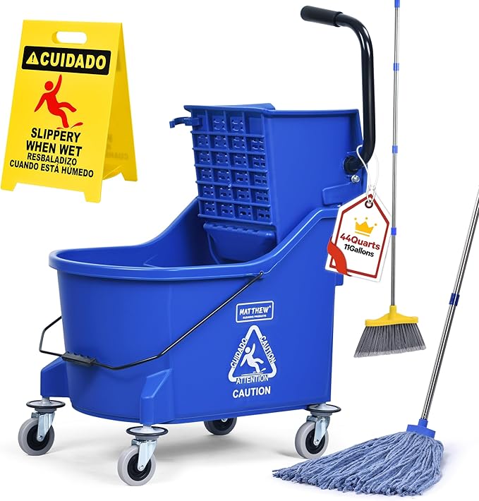 Matthew Cleaning Blue 44Quart Commercial Mop Bucket INCL.Wet String Mop& 19'' by MATTHEWCLEANINGPRODUCTS