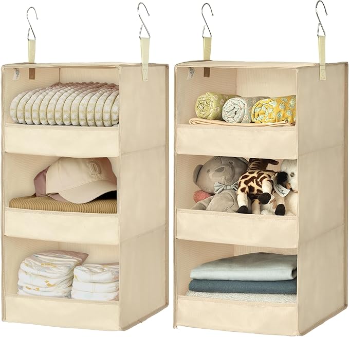 GRANNY SAYS 3-Shelf Hanging Closet Organizer, Foldable Storage, Khaki | 33 lb by GRANNYSAYS