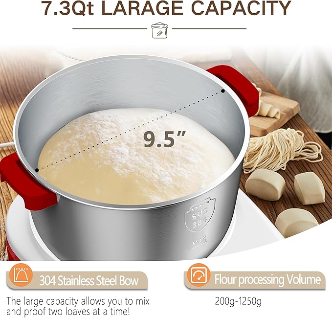 AIZIYO DoughChief, Electric Dough Mixer 7.4Qt with Ferment Function, Dough Maker 304 Stainless Steel Bowl, Microcomputer Control, Face-up Touch Panel, Easy To Clean for Bread & Pizza