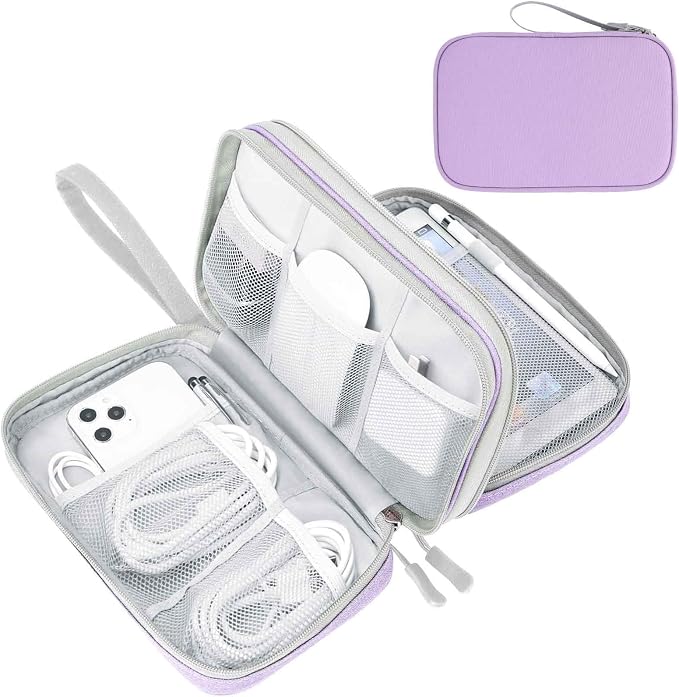 FYY Electronic Organizer, Travel Tech Pouch Bag, Light Purple | Wrist Strap by FYY