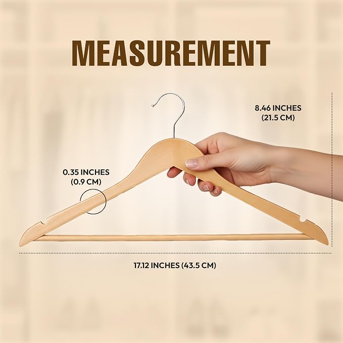 Utopia Home Wooden Hangers 10 Pack – Slim Suit Hangers Natural | 360° rotatable - Image 2