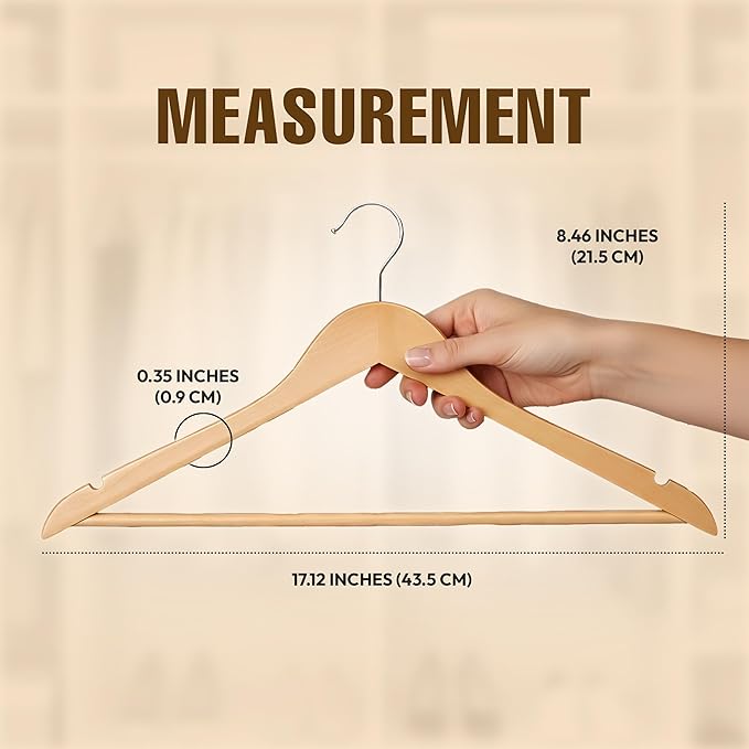 Utopia Home Wooden Hangers 80 Pack – Slim Suit Hangers Natural | 360° rotatable - Image 2