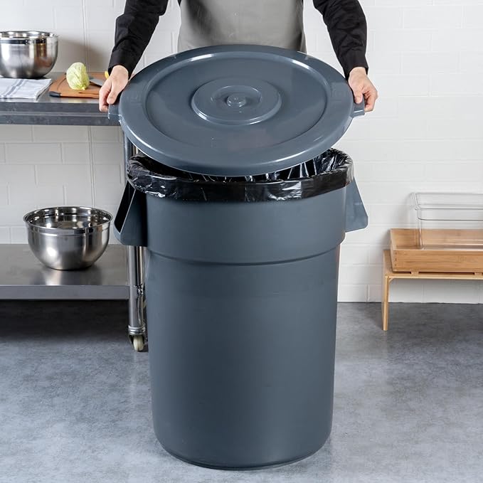 Restaurantware-LID ONLY: RW Clean Waste Container Lid, 1 Round Trash Can Cover - Waste Bin Sold Separately, For 44 Gallon Dustbin, Built-In Handle, Gray Plastic Garbage Can Cover, Heavy-Duty