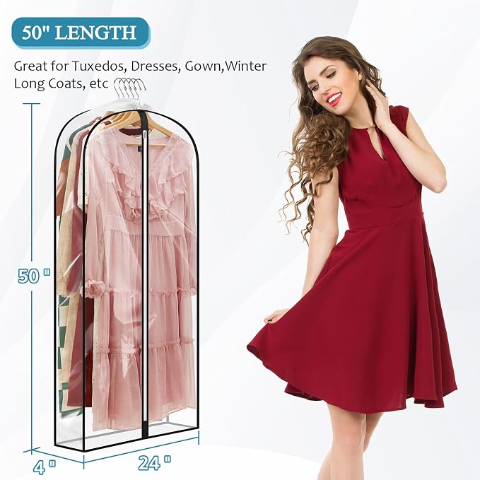 50" All Clear Garment Bags for Hanging Clothes, Plastic Garment Covers - Image 5