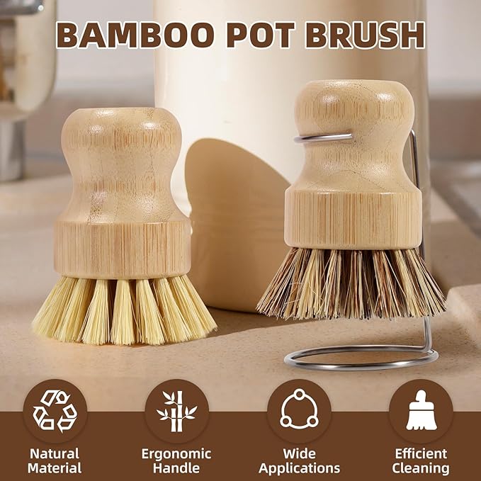 SAMEBUTECO 6-Piece Bamboo Dish Brush Set - Image 2