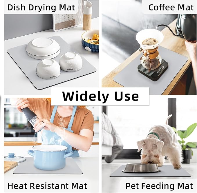 LOPNUR Large Dish Drying Mat for Kitchen Counter, Light Grey | Coffee Mat and - Image 7