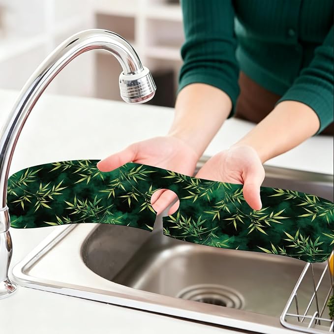 2 Pcs Kitchen Sink Splash Guard Faucet Mat Bamboo Leaves Pattern Faucet Mat - Image 6
