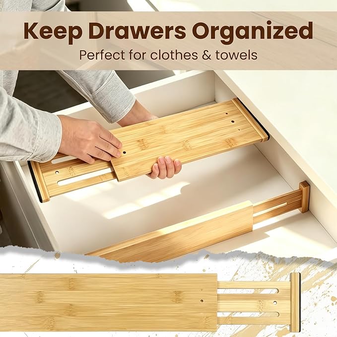 Joyeee Kitchen Drawer Dividers 6 Pack, 16.9-22.1" Adjustable Bamboo Drawer - Image 7