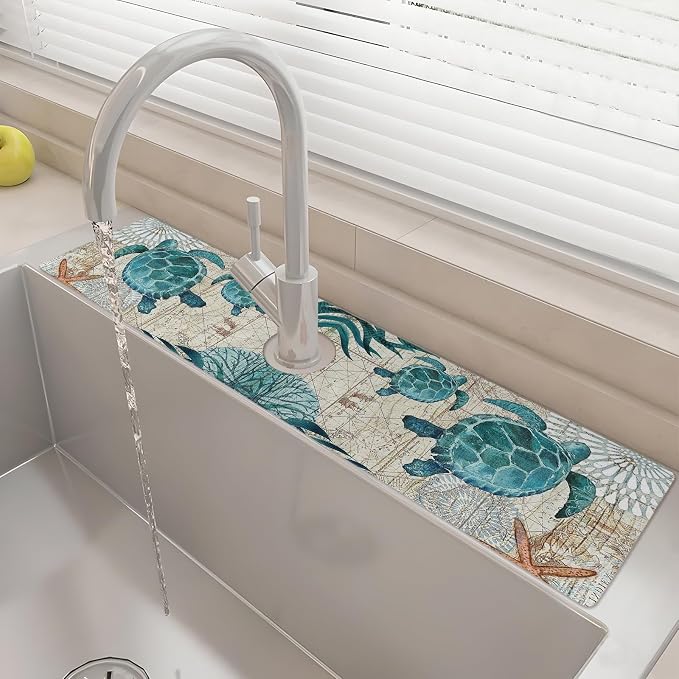 24" X 5.5" Kitchen Sink Splash Guard Faucet Mat Sea Turtles Super Absorbent by Unknown