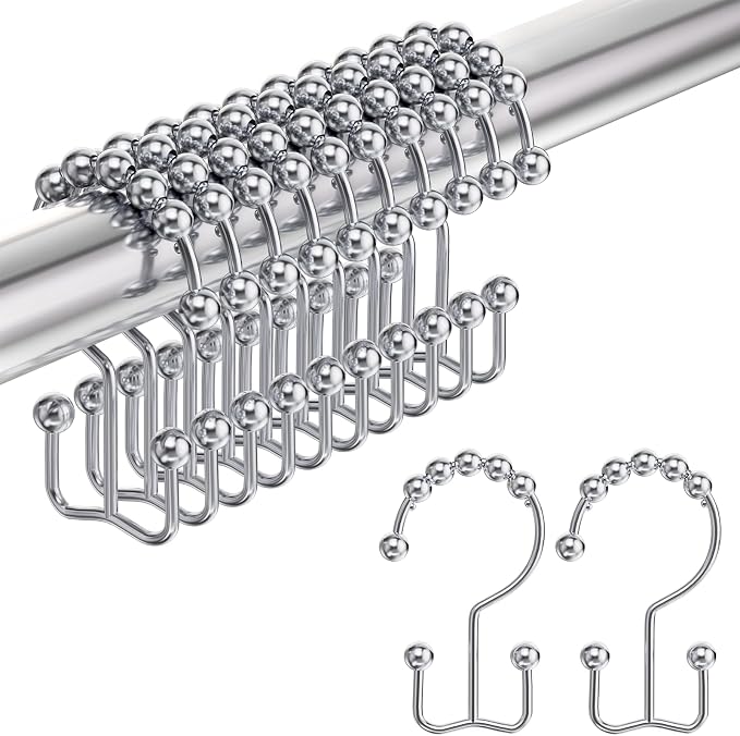 Shower Curtain Hooks Rings, Rust-Resistant Stainless Steel Double Shower by Amazer