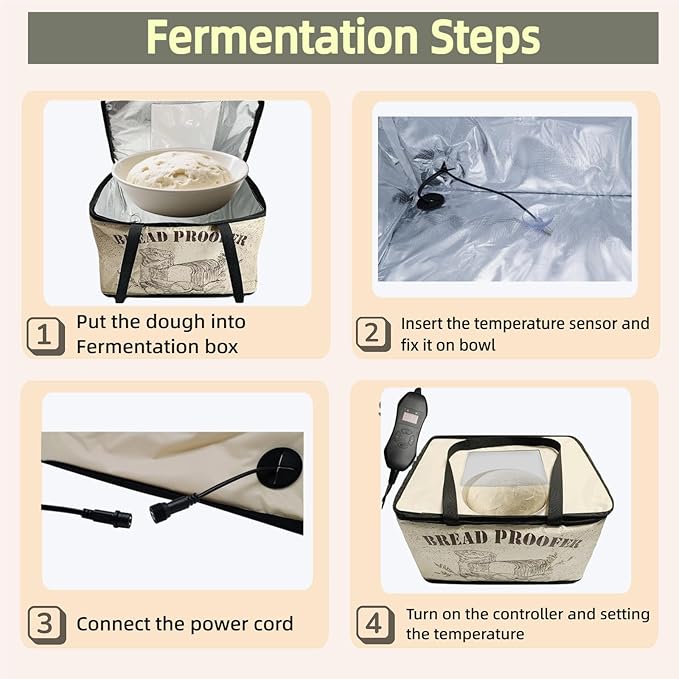 Dough Proofing Box, Portable Dough Proofing with NTC Sensor Temperature and Timer Controller,Auto Shutdown Timer, Foldable Zippered Bread Proofing basket, Yogurt and Rice Wine Fermentation Box.