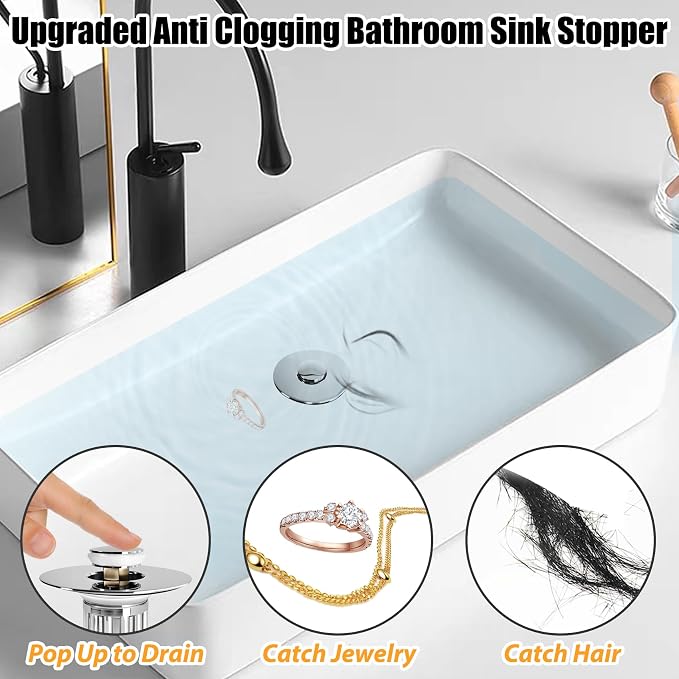 Anlige Bathroom Sink Drain Strainer, 3 in 1 Pop Up Bathroom Sink Stopper - Image 6