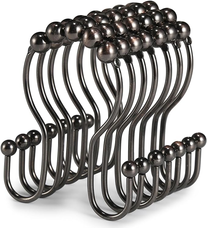Shower Curtain Hooks, Stainless Steel Shower Curtain Hangers, Double Hook by Goowin