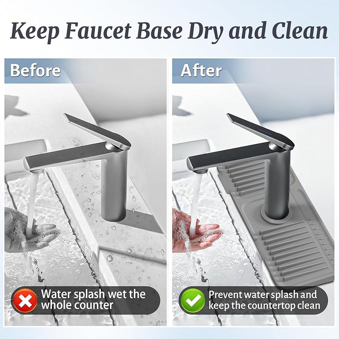PoYang 14.6 Inch Faucet Mat for Kitchen Sink Splash Guard, Snap Button Holds It - Image 7