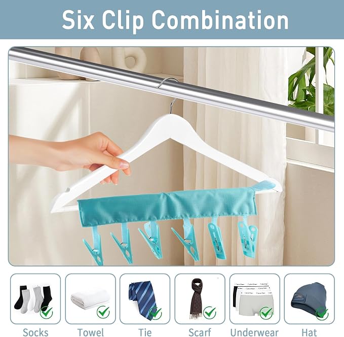 TamBee Portable Hanger Clips Travel Clothesline Travel Hangers Towel Drying - Image 6