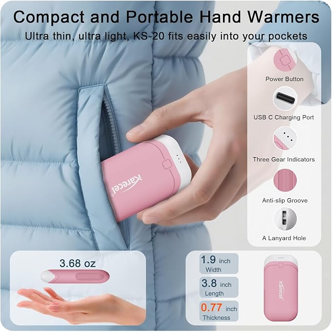 Karecel Heat-Conducting Silicone Rechargeable Hand Warmers 2 Pack, 10,000mAh Double-Sided Heating USB Electric Hand Warmers, Portable Pocket Heated Handwarmers, Hunting Essentials, Men Women Gifts