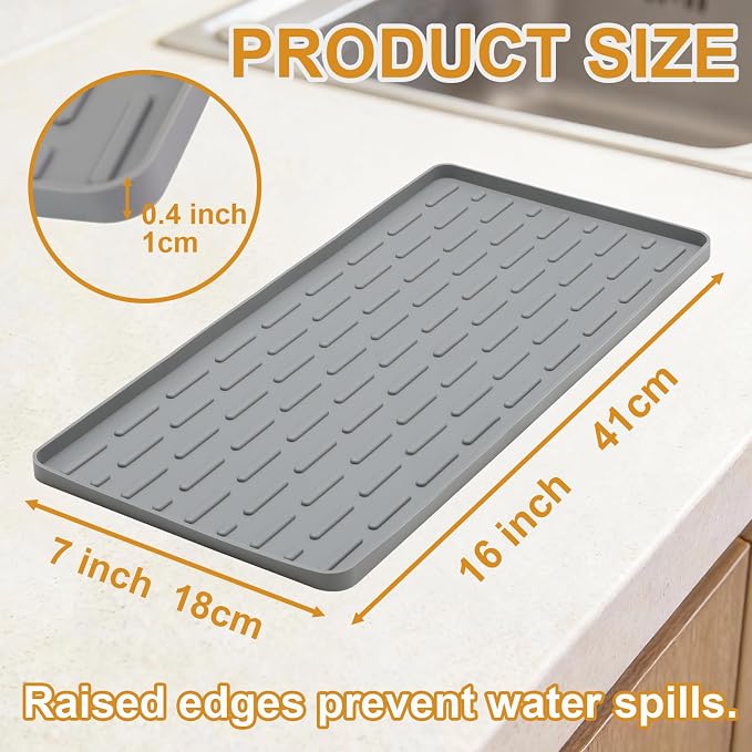 Silicone Coffee Mat 16 x 7 in Classic Grey | Coffee bar mat - Image 2