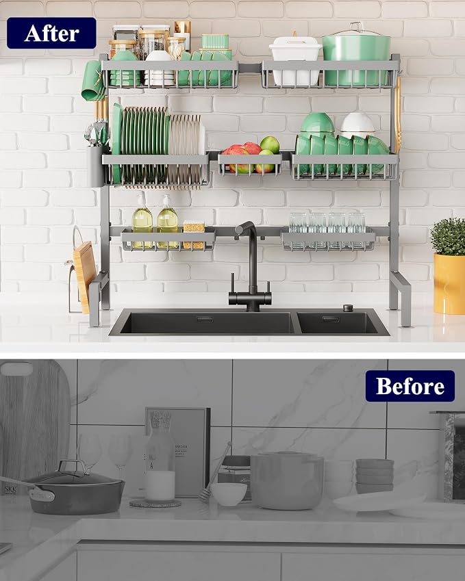 Kitsure Adjustable Over The Sink Dish Drying Rack, 31.5" -39.4" x 30.3" | Sink - Image 3
