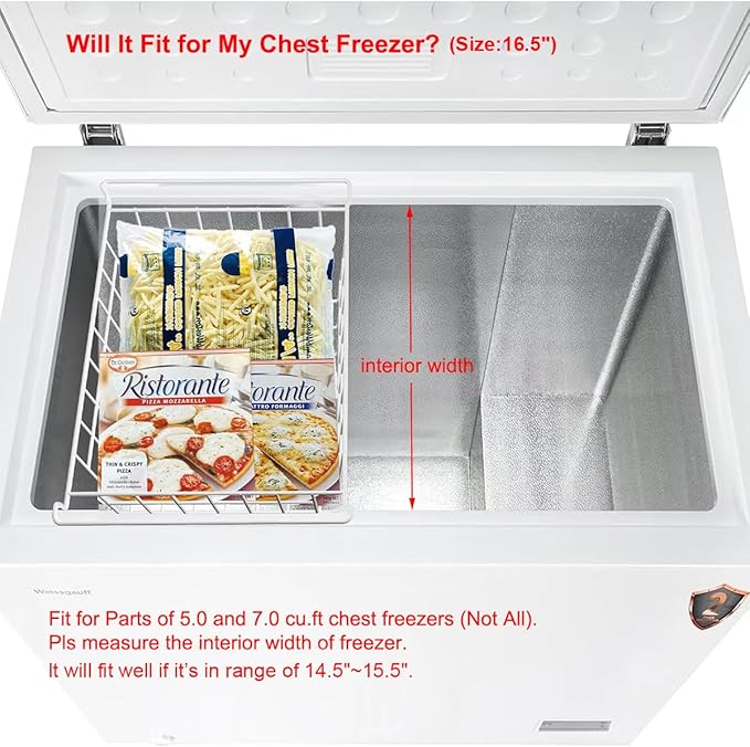 Orgneas 16.5" Chest Freezer Organizer Bins Deep Freezer Basket Storage Rack Bins Metal Wire Baskets Large Size 2Pcs