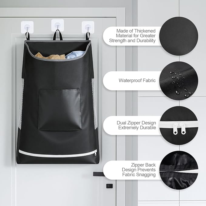 Hanging Laundry Hamper Bag, Extra Large Storage Space, - Image 6