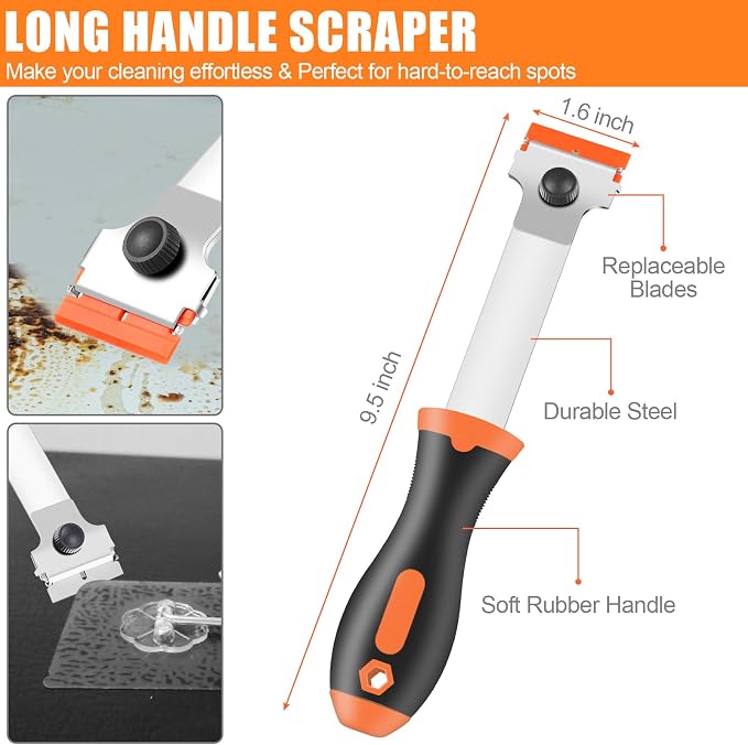 NECAMOCU 4 Pack Razor Blade Scraper, Includes 50 PCS Metal & Plastic Blades | - Image 2