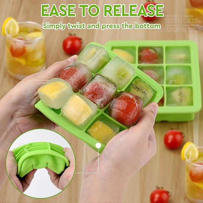 Ice Cube Tray with Lid (9X2 Pcs), Small Ice Cube Trays, Silicone Ice Cube Trays for Freezer, Mini Square Ice Cube Mold for Ice Coffee, Drinks, Whiskey, Cocktail, Bourbon, Baby Food
