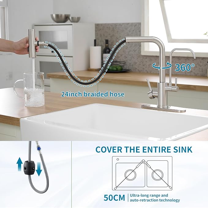 Kitchen Faucets with Water Filter and Pull Down Sprayer, Waterfall Kitchen Sink - Image 7