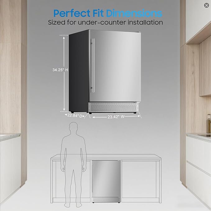 24’’ Outdoor Beverage Refrigerator, Built-In or Freestanding Drink Fridge 180 Cans, Undercounter Waterproof Stainless Steel Door, Outdoor Refrigerator for Patio & Commercial Use for Beer, Soda, Wine