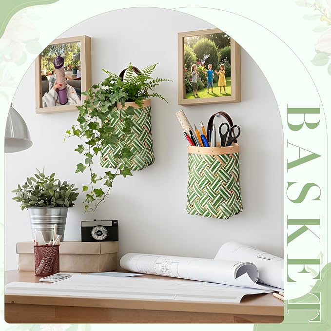 Yinkin 3 Pack 6 Inch Small Wall Hanging Basket Woven Wood Storage Basket - Image 5