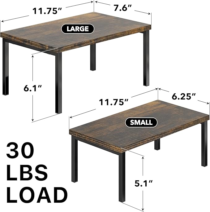 Simple Houseware Expandable Stackable Cabinet and Counter Shelf Organizer with Wooden Surface, 7.6'' D x 11.75'' W x 6.1'' H, Rustic Brown