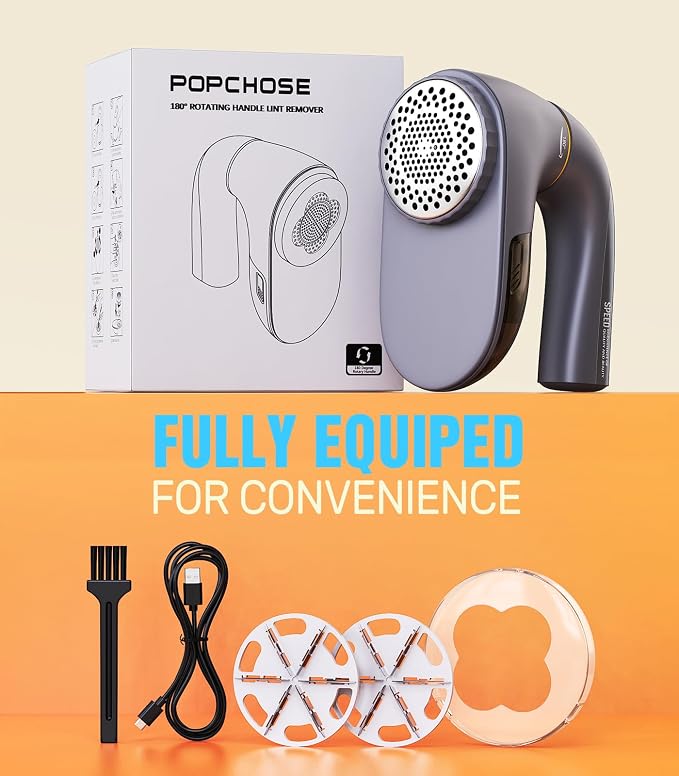 POPCHOSE Fabric Lint Shaver, 6-Leaf Blades & 2 Speed, 2000mAh Rechargeable | - Image 7